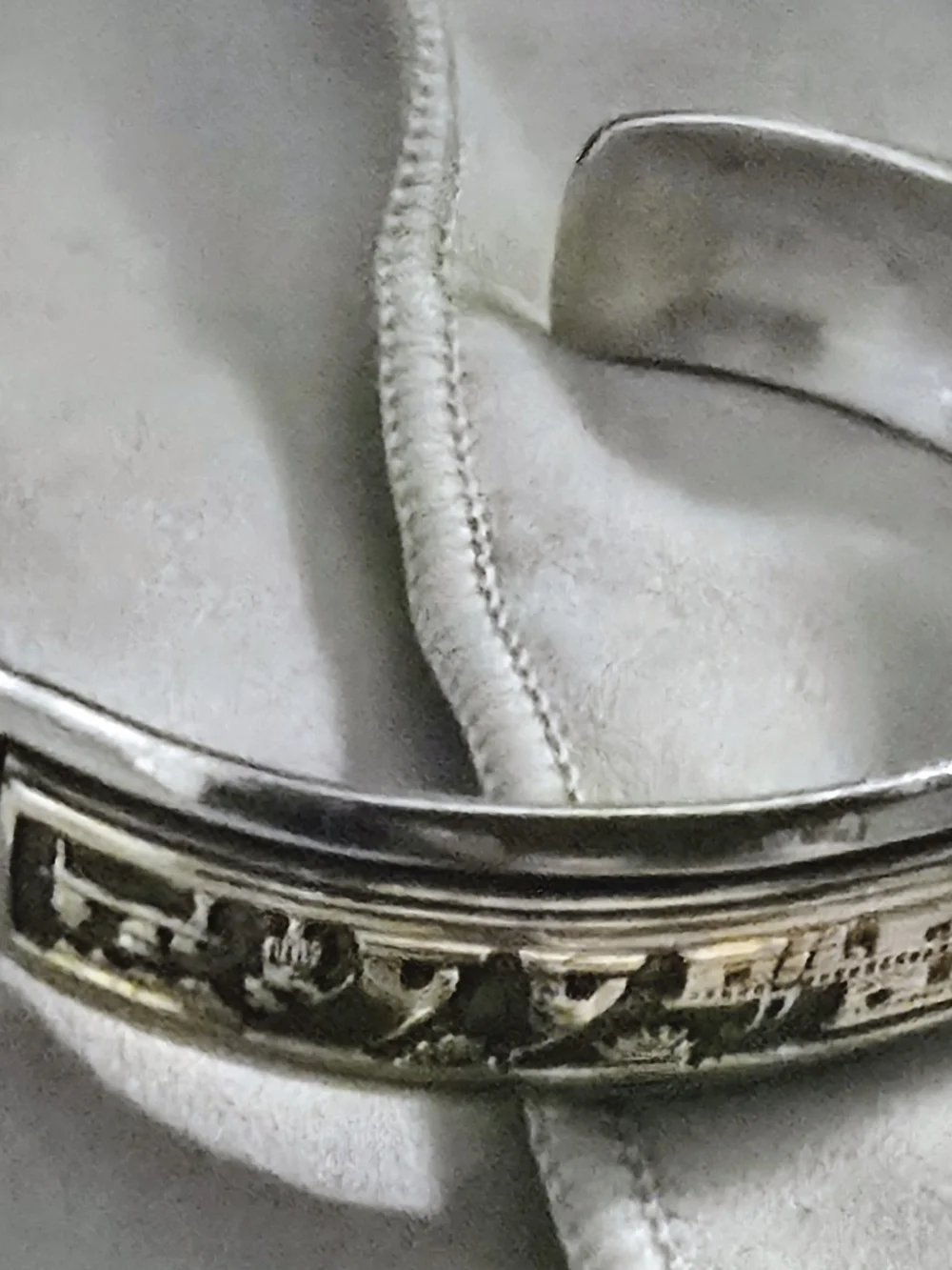 Silver Cuff with Architectural Gold Inlay Native Pueblo Village Cuff